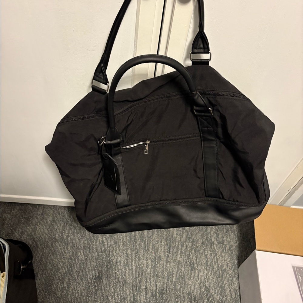 Black Duffel Bag with Leather Accents